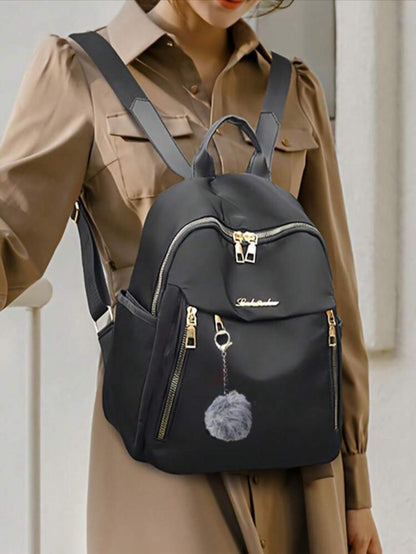 Stylish All-Match Backpack With Fur Ball Pendant - Perfect For School! Women Casual Shoulder Bag,Ladies Travel Backpack.