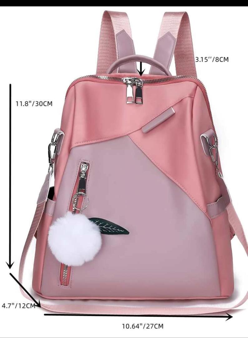 Lightweight And Waterproof High-End Splice Nylon Backpack For Girls With Faux Fur Ball Pendant, Women's Coin Purse, Cute Ladies