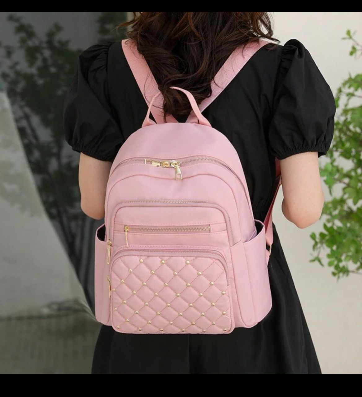 Lightweight,Portable,Pink Fashionable Outdoor Dual-Shoulder Backpack Large Capacity Ladies' Casual