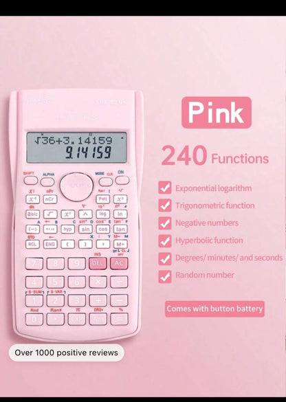 1pc Pink Student Scientific Calculator, Multifunctional Exam & Study Tool For Calculating Function & Fraction With 12-digit Display; Multifunctional Financial Calculator