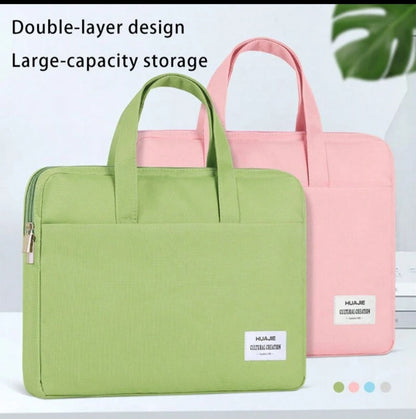 1pc Briefcase-Computer Bag  Office Use, File Storage Bag,  Classification Subject Storage And Finishing Large-Capacity Canvas Material Multi Layer Storage Back-To-School Season