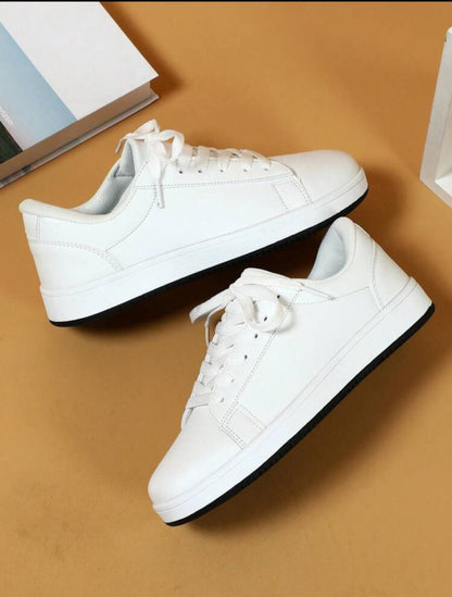 White Fashionable Casual Shoes, Lightweight, Comfortable, Trendy Casual Slip-On Sneakers, Simple Stylish, Comfortable, Durable, Skateboard Shoes, School Shoes