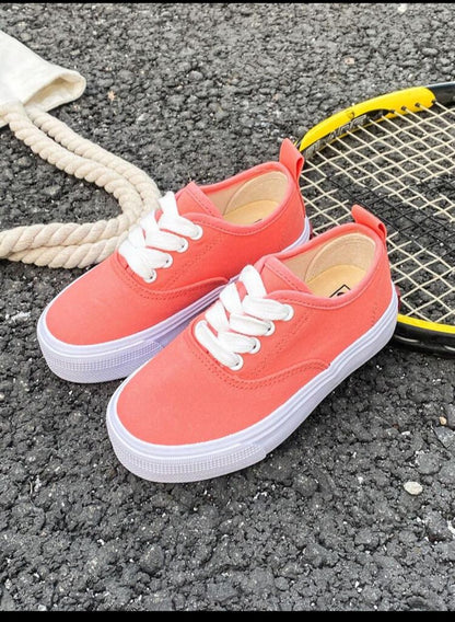 Children's Canvas Shoes, Spring/Autumn Korean Style Simple Boys' Girls' Shoes, Fashionable Low-Cut Casual Tied Athletic Shoes, Classic Canvas Shoes For Casual, Sports And Skateboarding