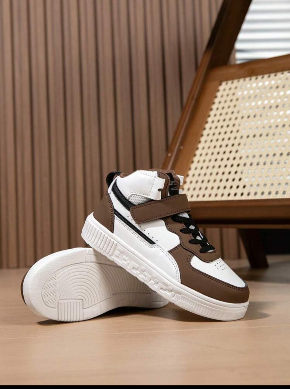 1pair Kids' Sports Shoes High-Top Sneakers With Pu Leather Upper, Suitable For Indoor/Outdoor Leisure & Running Activities, Slip-On & Anti-Slip & Breathable & Comfortable, New Fashion College Style Boys & Girls' Trendy Shoes