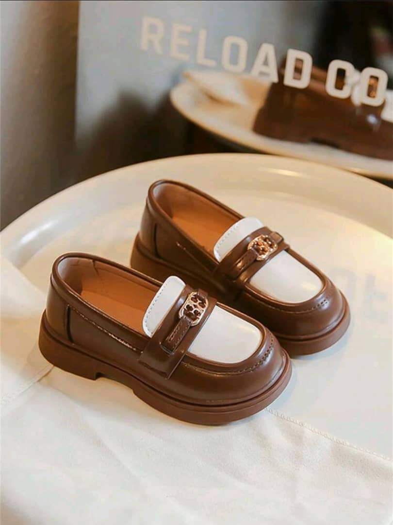 Childrens Leather Shoes Spring And Autumn New Girls Soft Sole Color Matching British Style Princess Shoes Soft Sole Wear-Resistant Slip-On Slouchy Flat Shoes