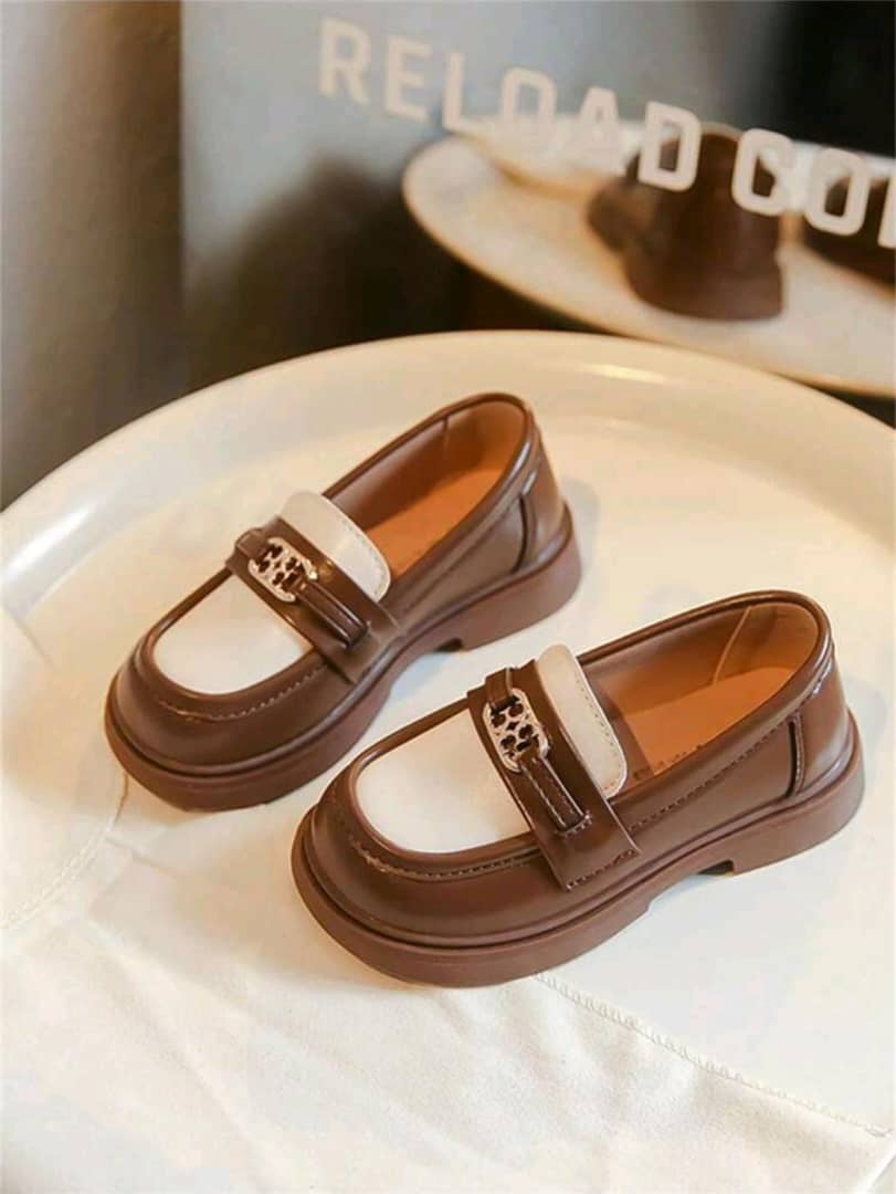 Childrens Leather Shoes Spring And Autumn New Girls Soft Sole Color Matching British Style Princess Shoes Soft Sole Wear-Resistant Slip-On Slouchy Flat Shoes