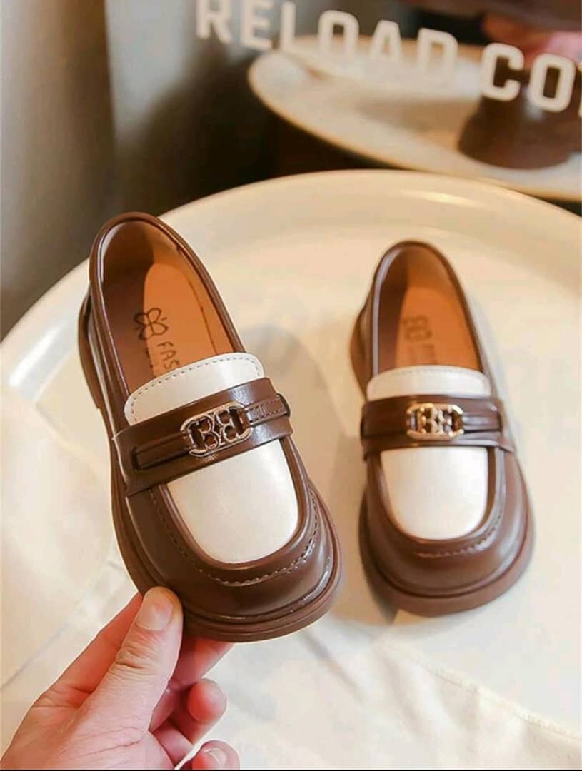 Childrens Leather Shoes Spring And Autumn New Girls Soft Sole Color Matching British Style Princess Shoes Soft Sole Wear-Resistant Slip-On Slouchy Flat Shoes