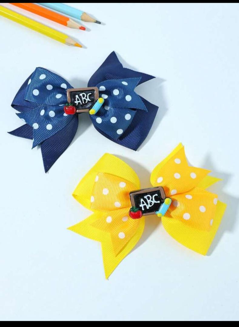 6pcs/Pack Classic Polka Dot Double Layer Bow ABC Hair Clips For Back-To-School Season Children