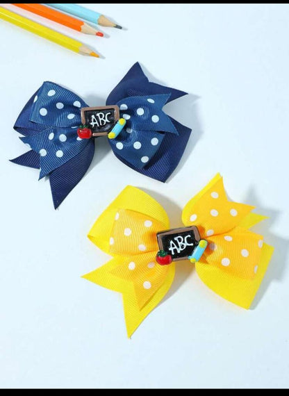 6pcs/Pack Classic Polka Dot Double Layer Bow ABC Hair Clips For Back-To-School Season Children