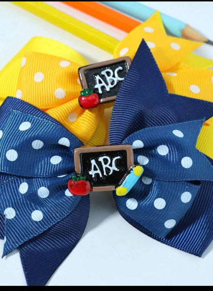 6pcs/Pack Classic Polka Dot Double Layer Bow ABC Hair Clips For Back-To-School Season Children