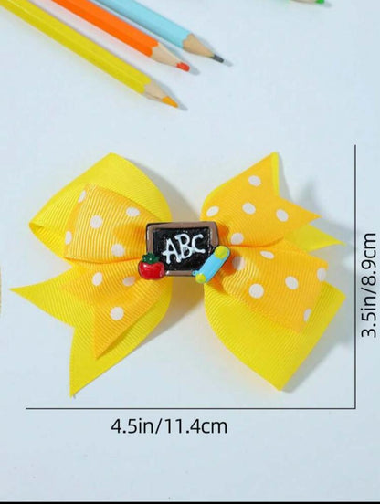 6pcs/Pack Classic Polka Dot Double Layer Bow ABC Hair Clips For Back-To-School Season Children