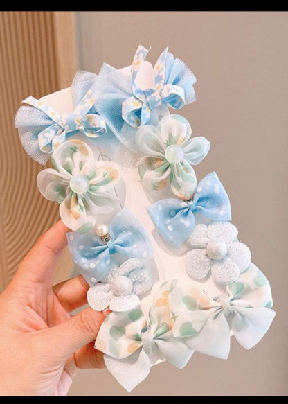 10pcs Girls Bow-knot & Flower Decor Polyester Cute Hair Clip For Daily Life