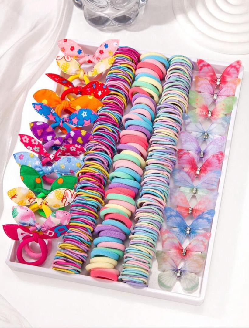 267pcs Kids Girls Multicolor Hair Scrunchies, Bow Hair Clips, Rabbit Ears Headbands, Hair Ties, Cute Hair Accessories Set