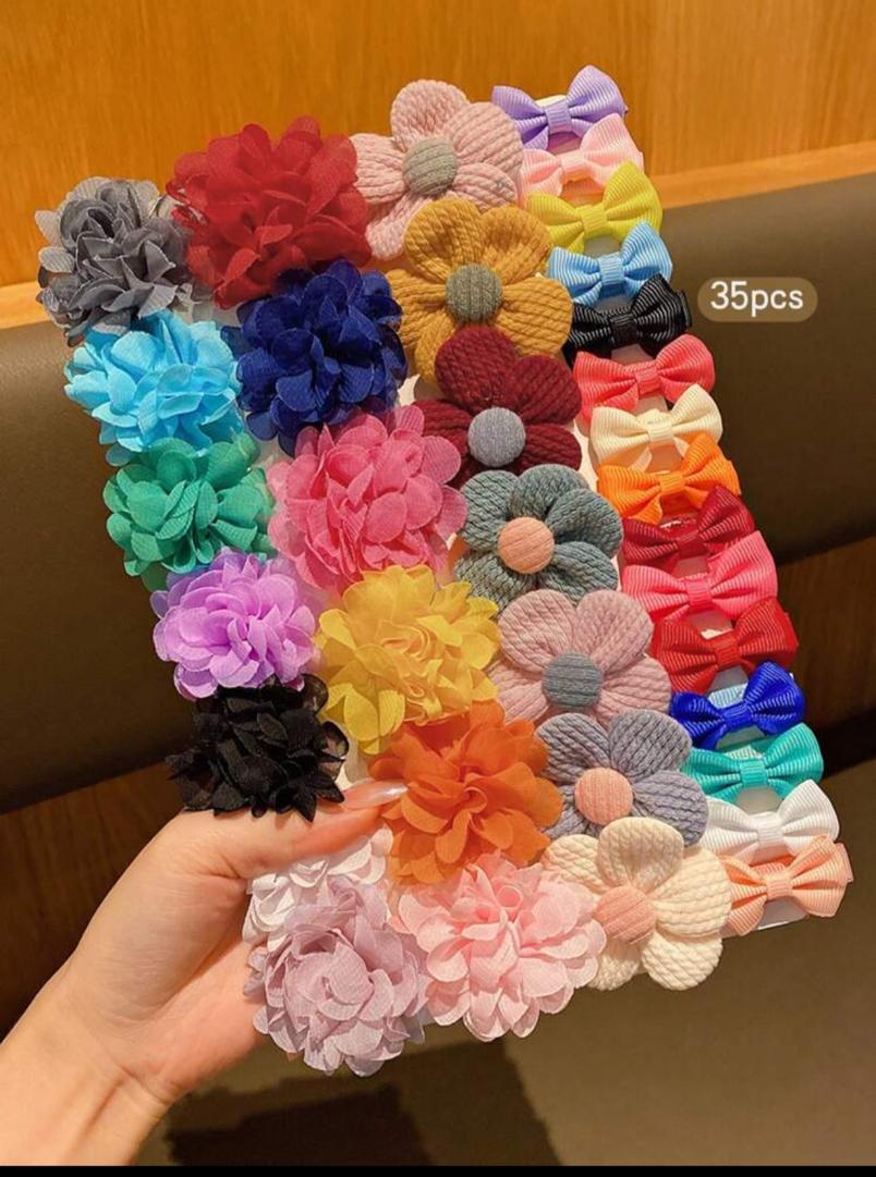 35pcs Assorted Colorful Flower Hair Clips, Casual Daily Hair Accessories