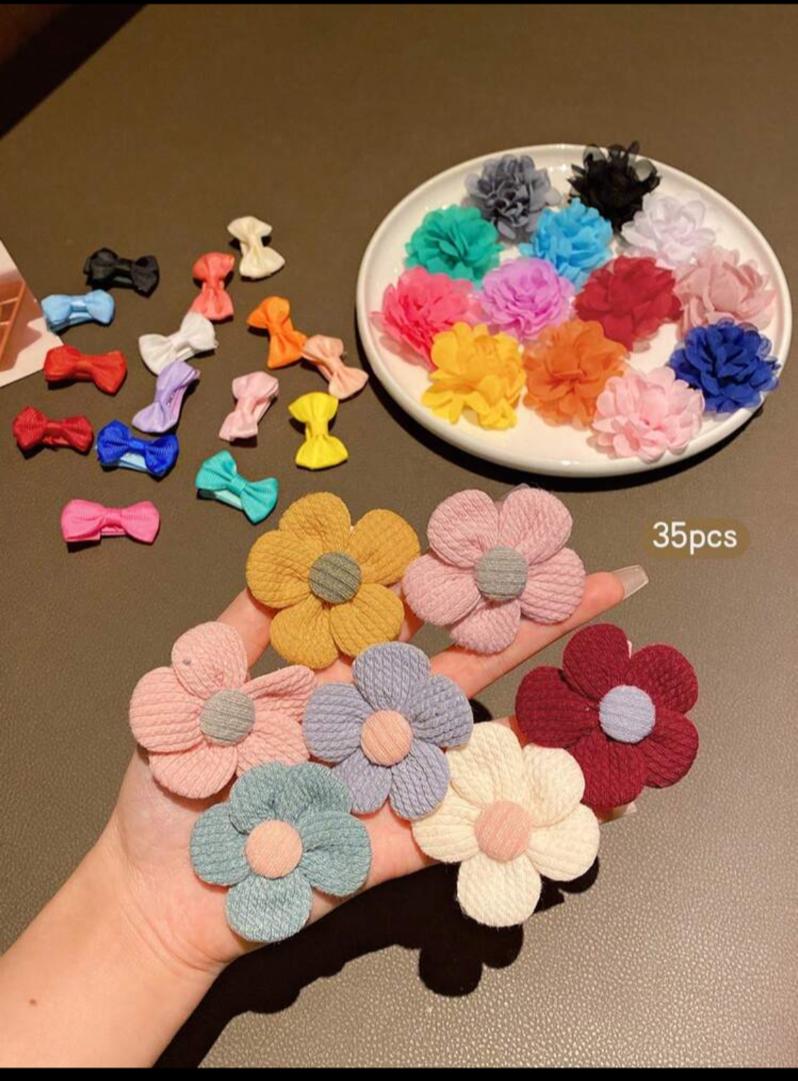 35pcs Assorted Colorful Flower Hair Clips, Casual Daily Hair Accessories