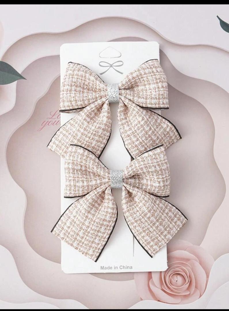 2pcs Toddler Girls Plaid Pattern Bow Decor Fashionable Alligator Hair Clip For Hair Decoration