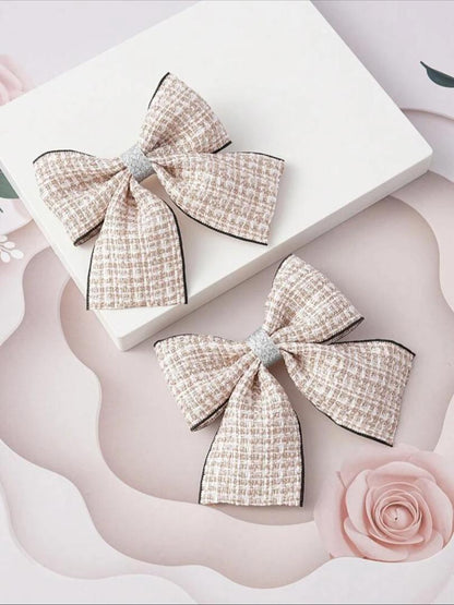 2pcs Toddler Girls Plaid Pattern Bow Decor Fashionable Alligator Hair Clip For Hair Decoration