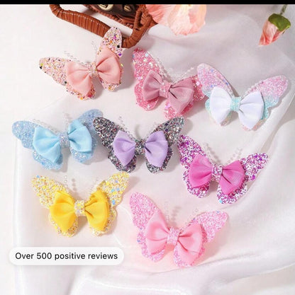 2pcs Shiny Beaded Fashionable And Lovely Bow Hair Clips