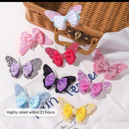 2pcs Shiny Beaded Fashionable And Lovely Bow Hair Clips