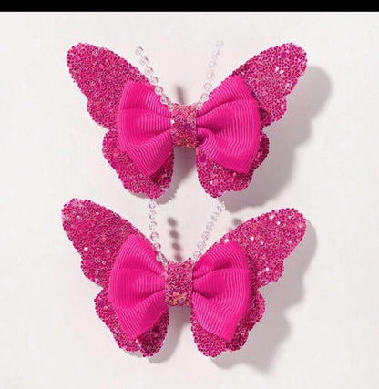 2pcs Shiny Beaded Fashionable And Lovely Bow Hair Clips