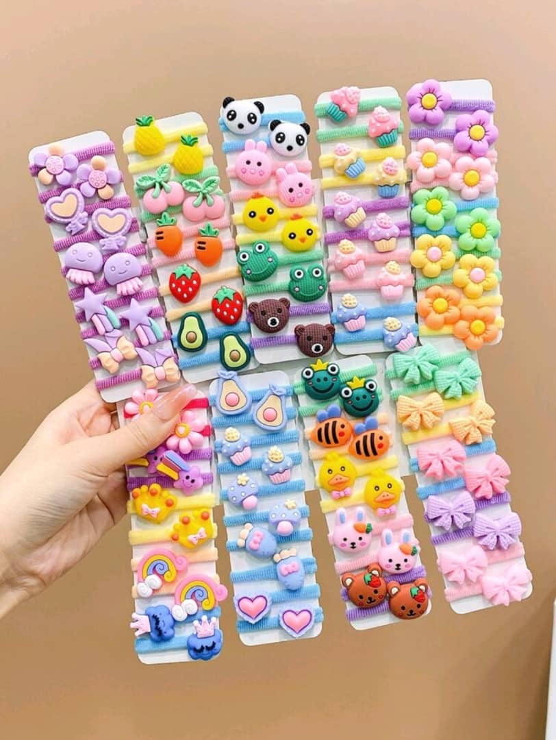 90pcs Girls' Sweet Cartoon Candy Colored Thumb Hair Ties