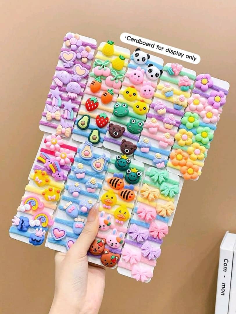 90pcs Girls' Sweet Cartoon Candy Colored Thumb Hair Ties