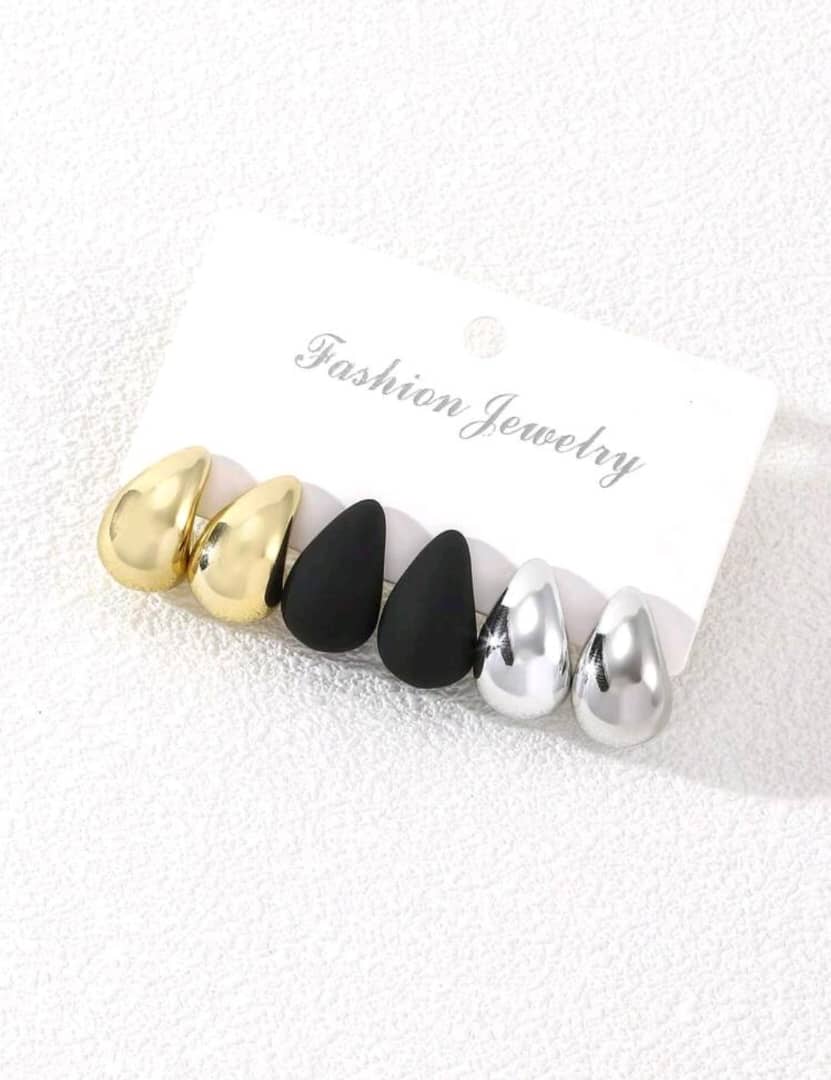 Set Of 6 Classic And Fashionable Multicolor Teardrop Wide Ear Clips For Women, Ideal For Dating, Vacation, Daily Wear And Gift jewerly