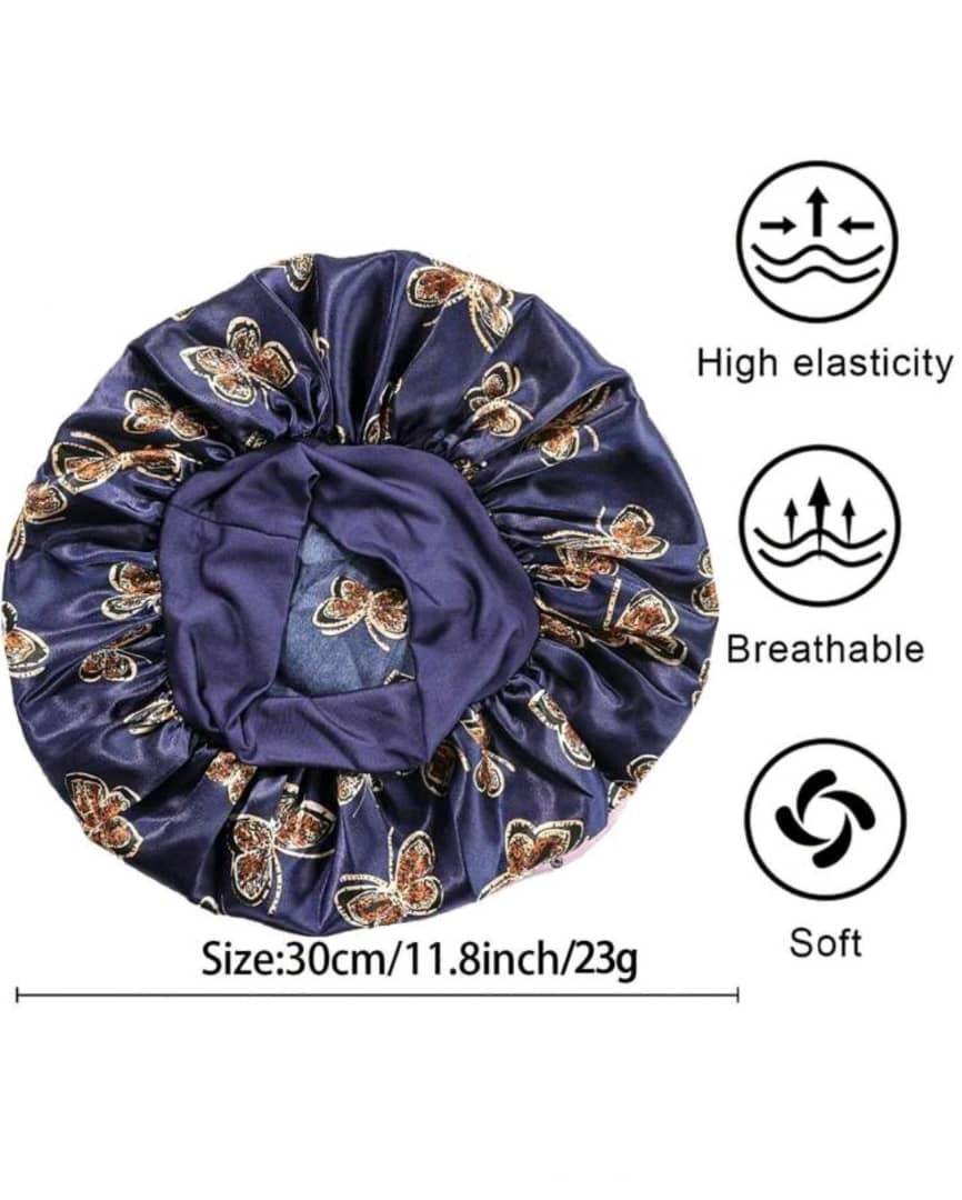 1pc Kids Bonnet Style Butterfly Print Wide Elastic Band Comfortable Daily Use Sleep Cap