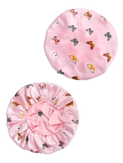 1pc Kids Bonnet Style Butterfly Print Wide Elastic Band Comfortable Daily Use Sleep Cap