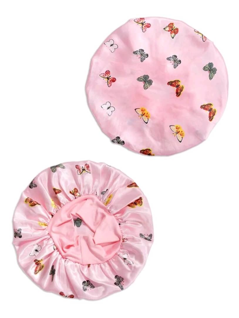 1pc Kids Bonnet Style Butterfly Print Wide Elastic Band Comfortable Daily Use Sleep Cap