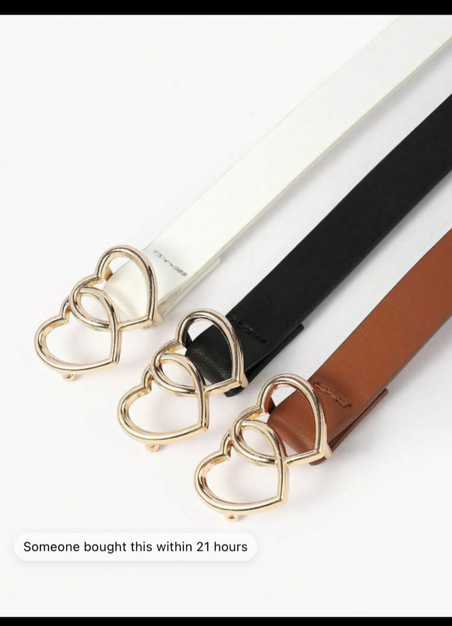 3pcs Kids Heart Buckle Decor Belt For Pants Decoration