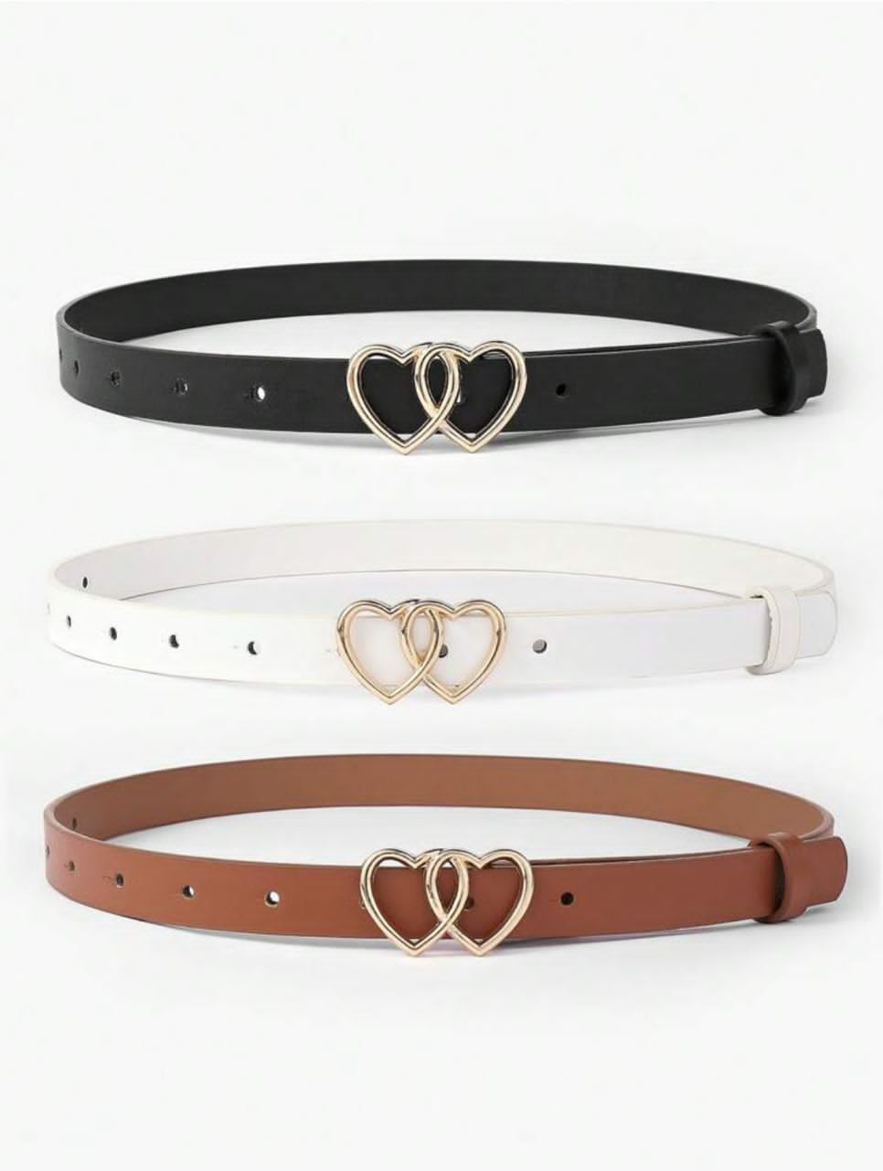 3pcs Kids Heart Buckle Decor Belt For Pants Decoration