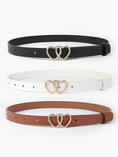 3pcs Kids Heart Buckle Decor Belt For Pants Decoration