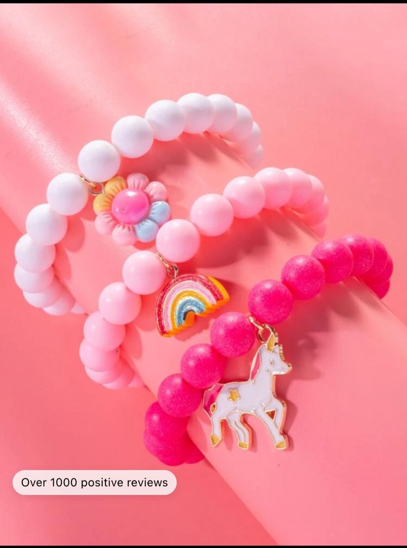 3pcs/set Girls Unicorn Charm Beaded Bracelet