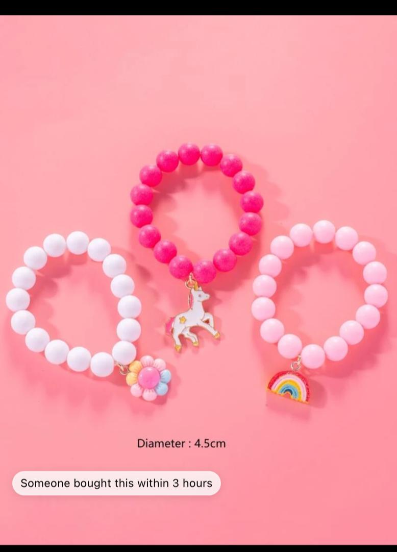 3pcs/set Girls Unicorn Charm Beaded Bracelet