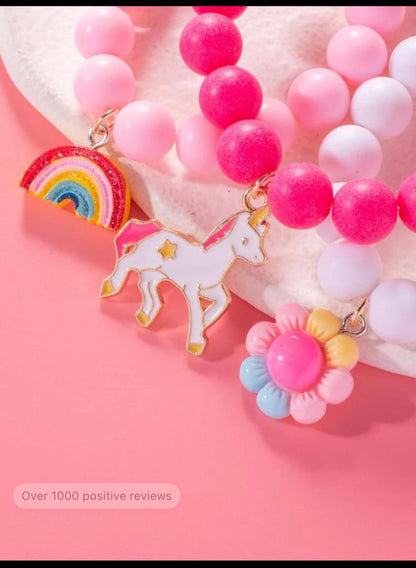 3pcs/set Girls Unicorn Charm Beaded Bracelet