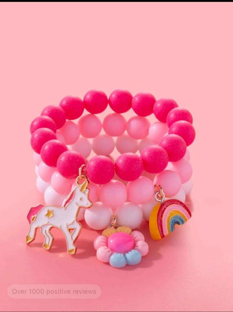 3pcs/set Girls Unicorn Charm Beaded Bracelet