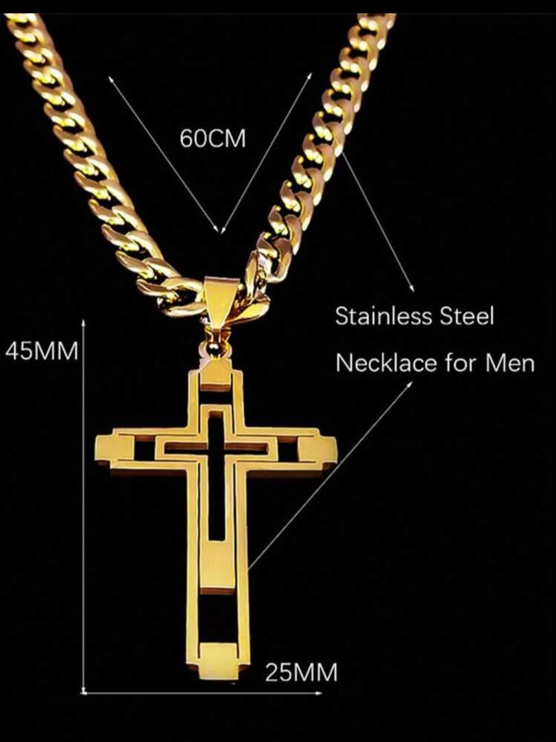 2024 Hip Hop Cross Stainless Steel Chain Necklaces Gold Color Long Pendant Necklace For Women/Men