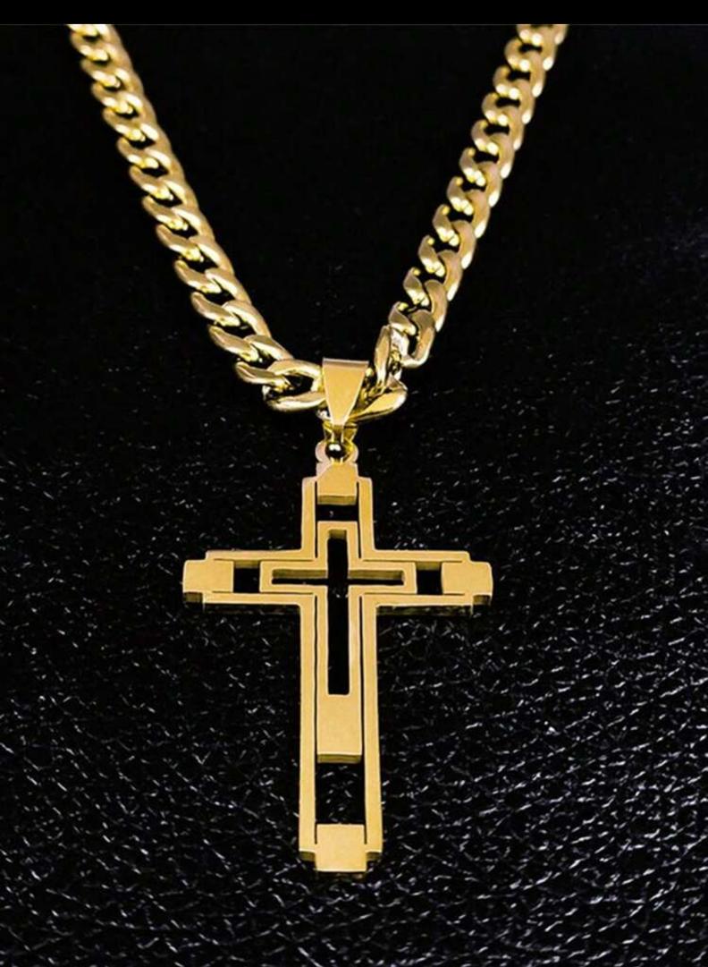 2024 Hip Hop Cross Stainless Steel Chain Necklaces Gold Color Long Pendant Necklace For Women/Men