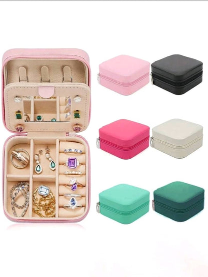 1pc Mirrored Jewelry Box, Portable Travel Zipper Jewelry Box, Simple Travel And Home Jewelry Box, Fashionable Personalized Leather Mini Jewelry Box For Earrings, Necklaces, Rings Storage, Dust-Proof Small Jewelry Storage Box, Jewelry Accessory Storage Box