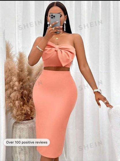 Slayr Big Bow Front Tube Top & Pencil Skirt