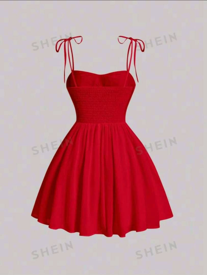 Red Date Night Bow Solid Ruched Bust Cami Dress