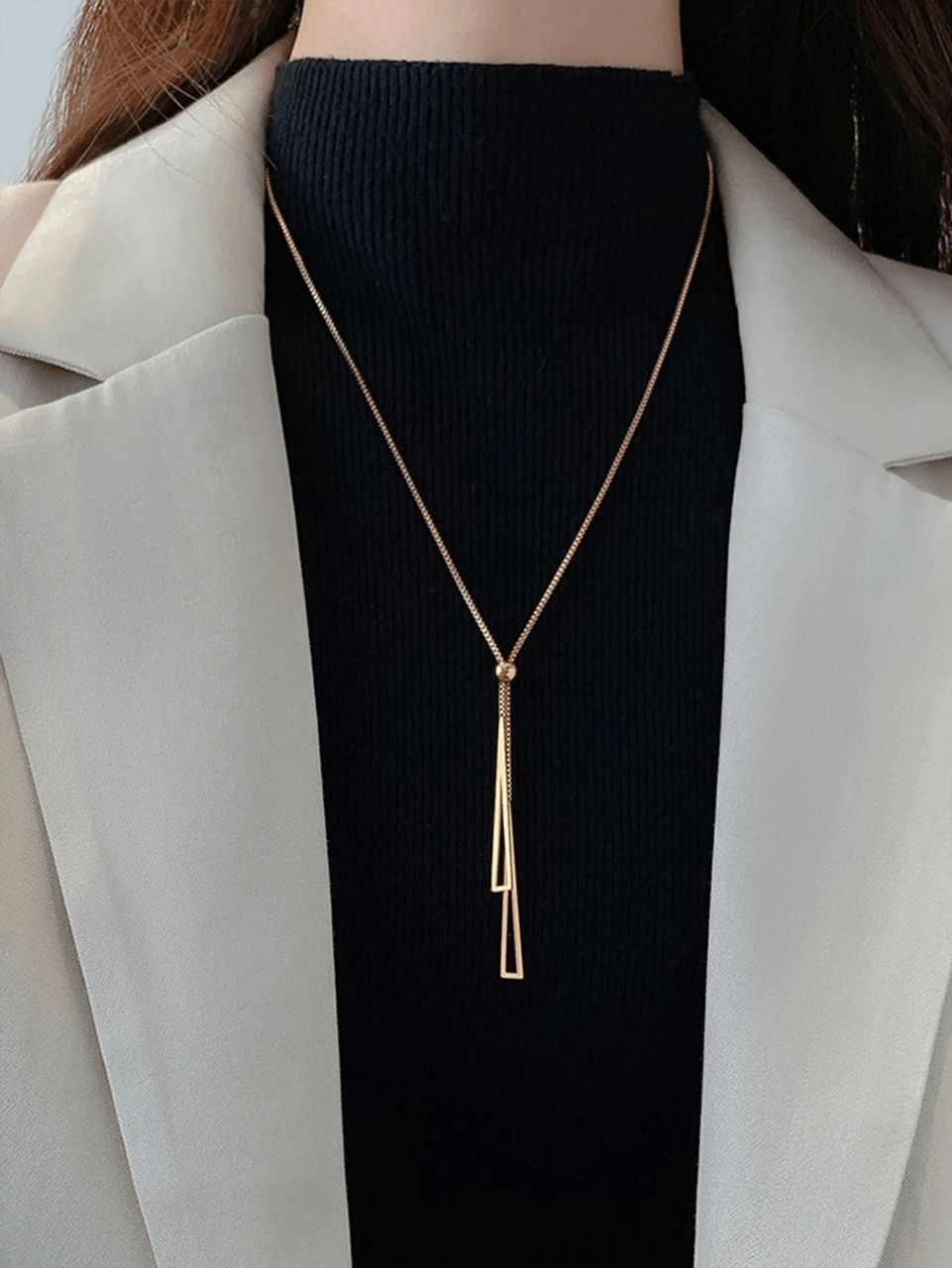 1pc Women's Festival Gift Stainless Steel Triangle Tassel Pendant With Simple 18k Gold Plating