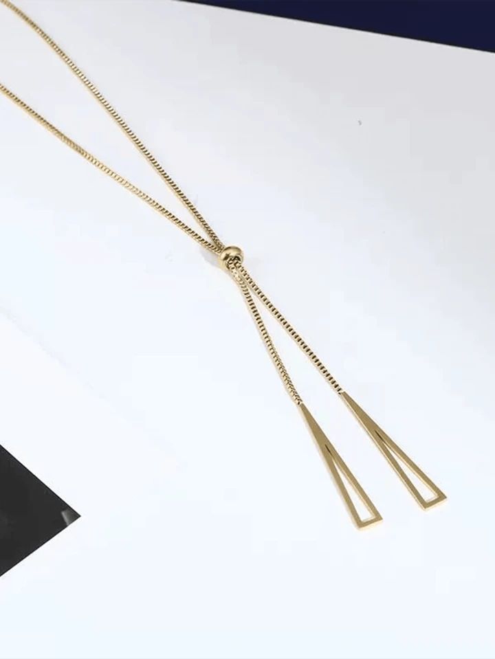 1pc Women's Festival Gift Stainless Steel Triangle Tassel Pendant With Simple 18k Gold Plating