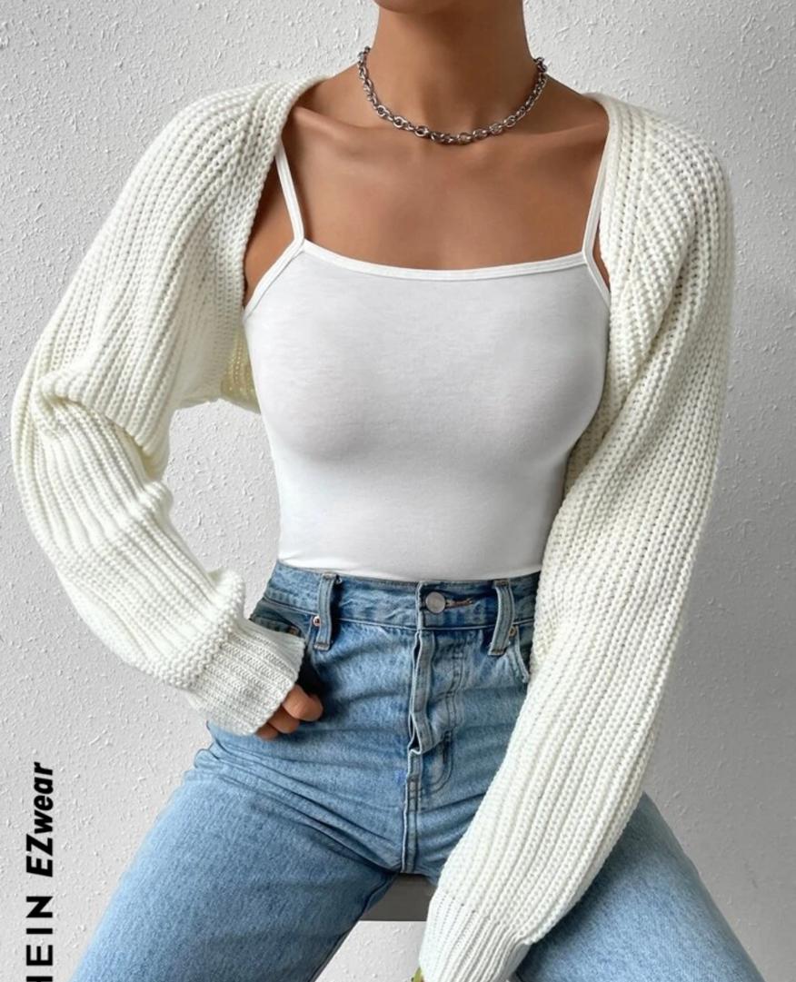 EZwear Balletcore Ribbed Knit Raglan Sleeve Shrug Crop Cardigan Without Cami Top