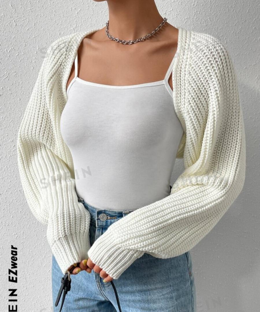 EZwear Balletcore Ribbed Knit Raglan Sleeve Shrug Crop Cardigan Without Cami Top