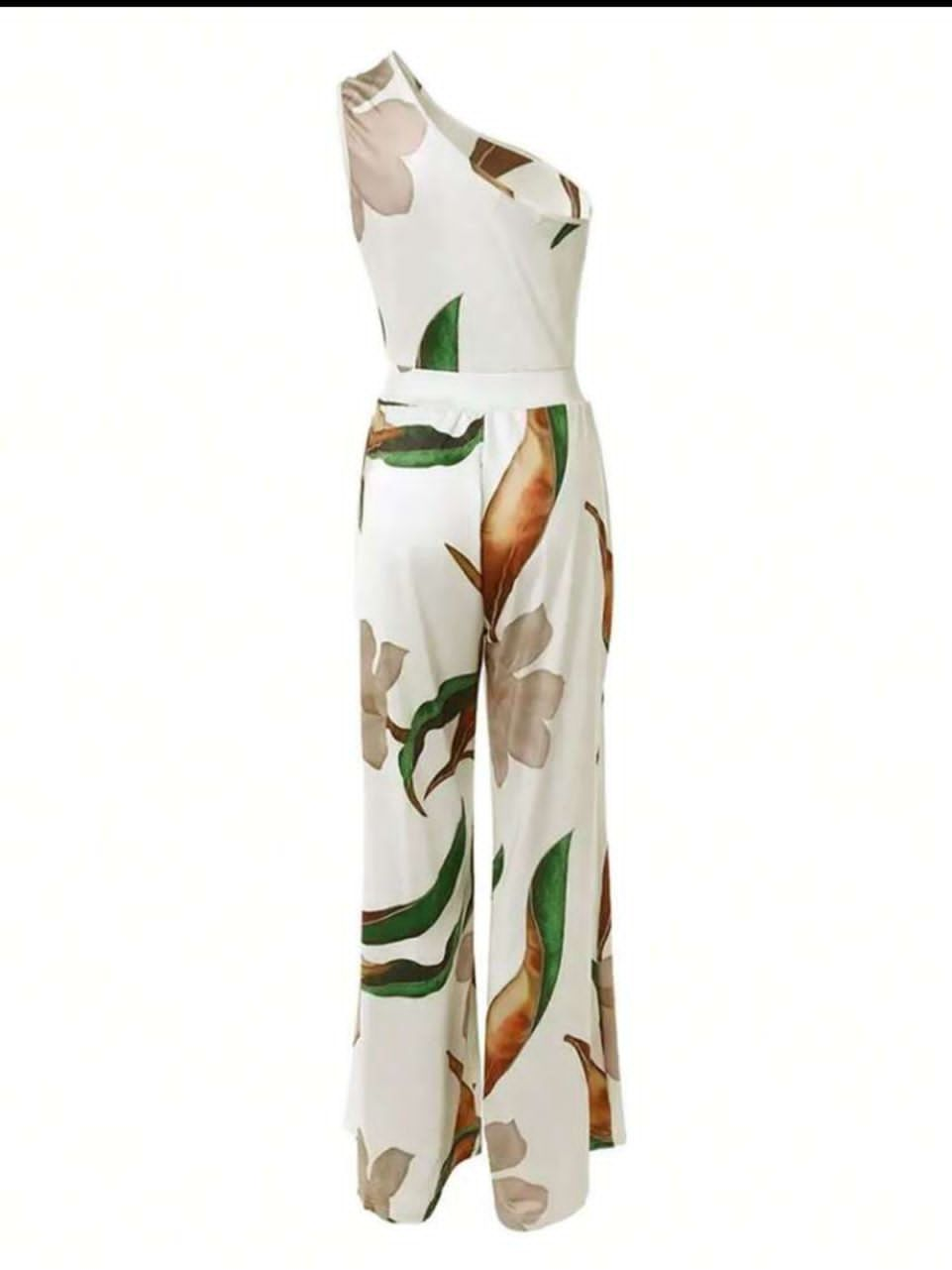 Elegant And Versatile One-Shoulder Flower Printed Wide-Leg Jumpsuit For Summer Commute