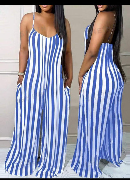 Slayr Women's Striped Printed Casual Jumpsuit With Pocketed Straps