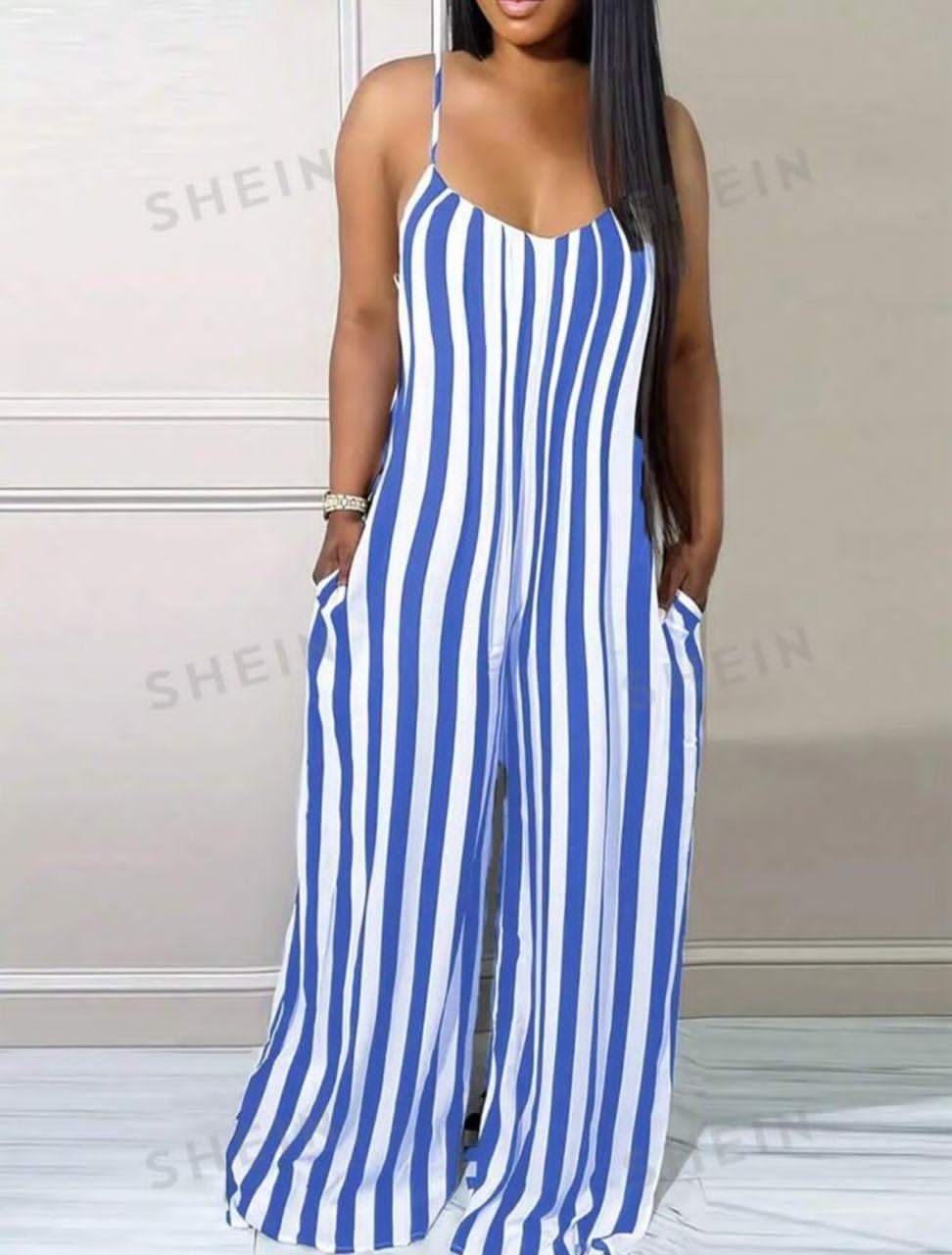 Slayr Women's Striped Printed Casual Jumpsuit With Pocketed Straps