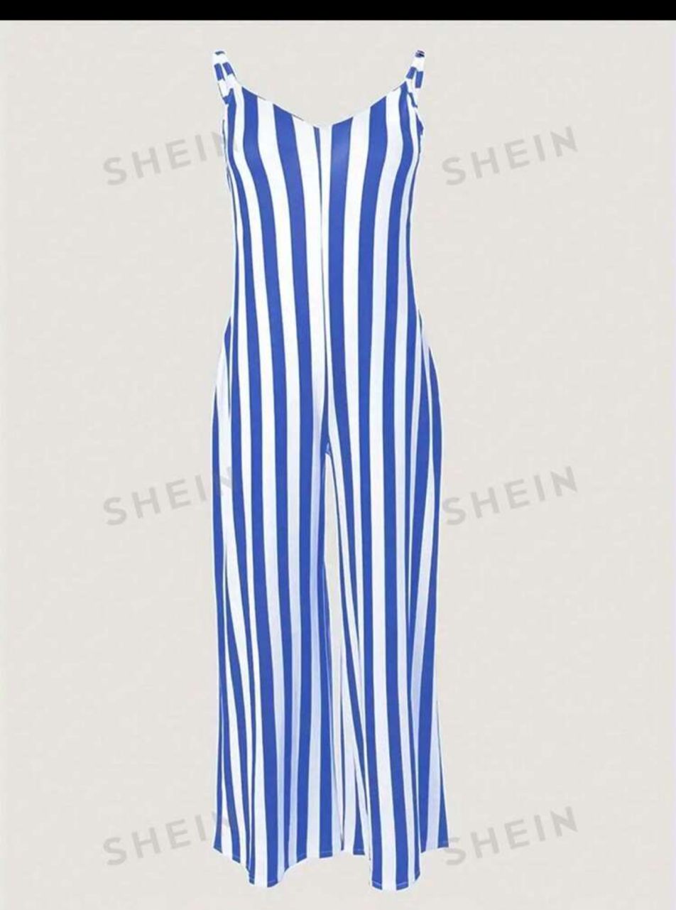 Slayr Women's Striped Printed Casual Jumpsuit With Pocketed Straps